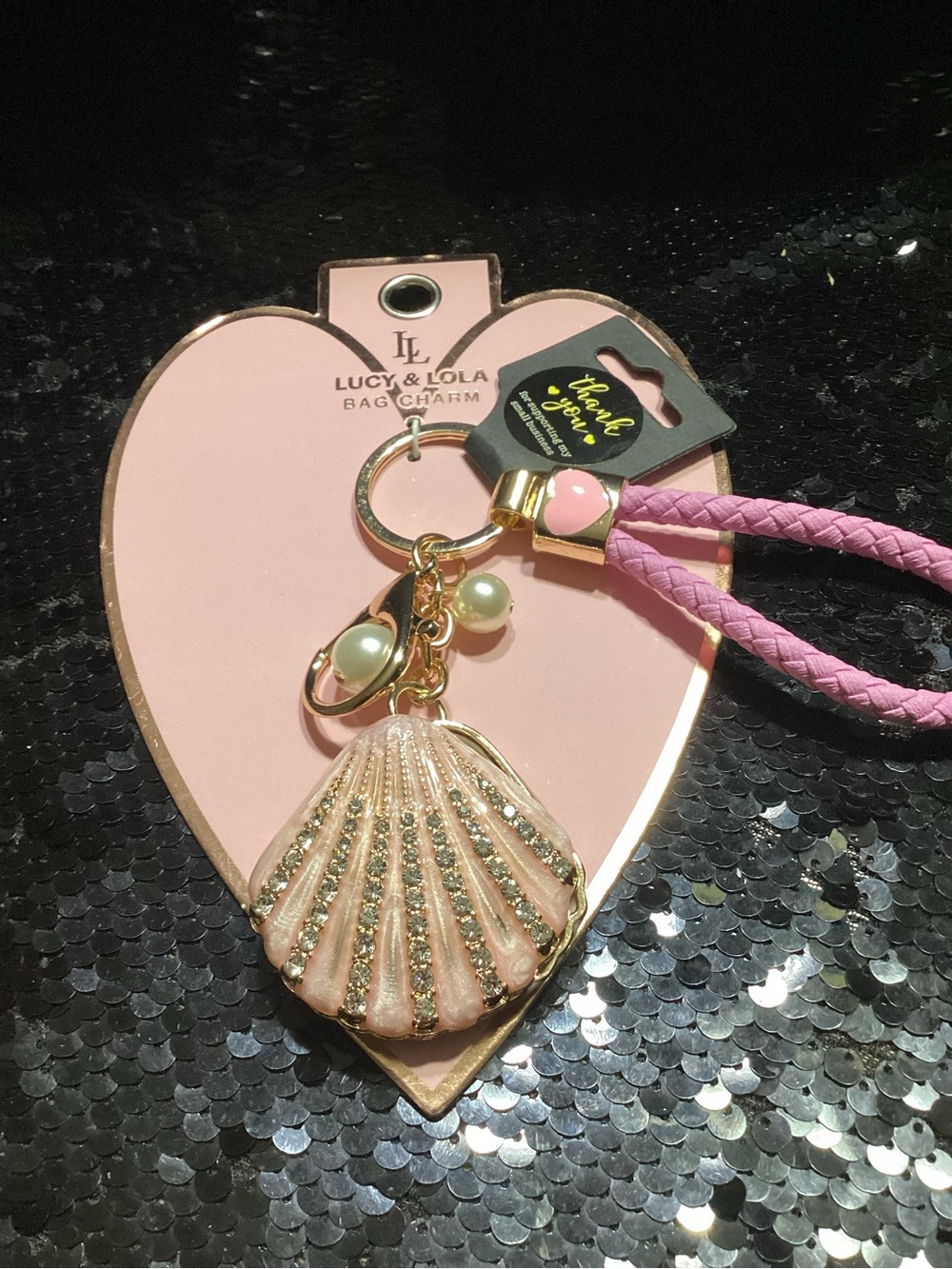 Rare 💋💋 Pink Shell Crystal Bag Charm Keychain
